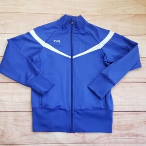 TYR‎ Track Jacket Mens Medium Blue White Full Zip Polyester Athletic Training